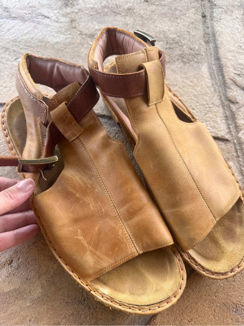 Naot Verbena Leather Ankle Strap Open Toe Comfort Wedge Sandals Tan Brown EU 40 - Picture 9 of 13